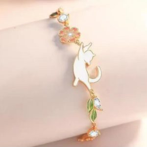 Pulsera Plata 999 Gato y Flores - Joya para Amantes de Gatos