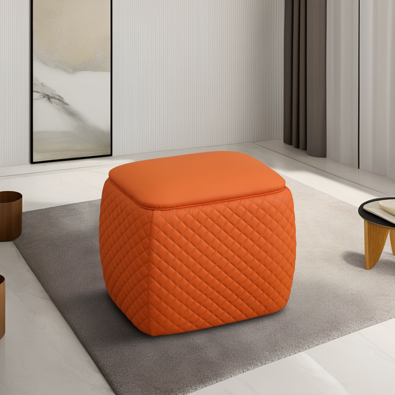 Taburete Rascador Cuadrado Gato Naranja Piel - Imagen 2