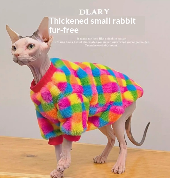 Sudadera Cálida Cuadros Rainbow para Gatos sin Pelo